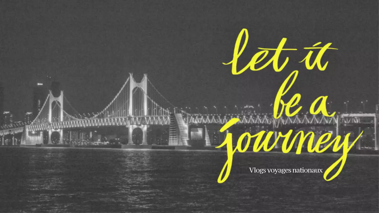 Noir et blanc texte surligné en jaune Domestic travel vlog YouTube thumbnail