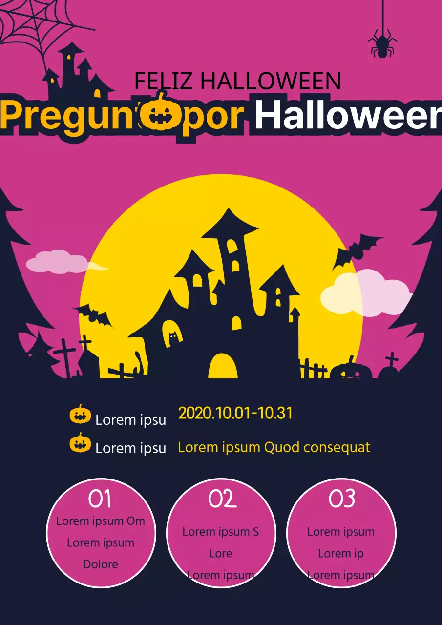 Promociona tu venta de Halloween con un bonito concepto que muestra una ilustración del castillo de una bruja morada.