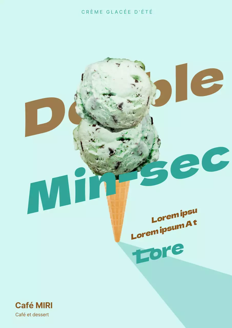 Affiche promotionnelle simple pour un menu de crème glacée à la menthe en bleu clair.
