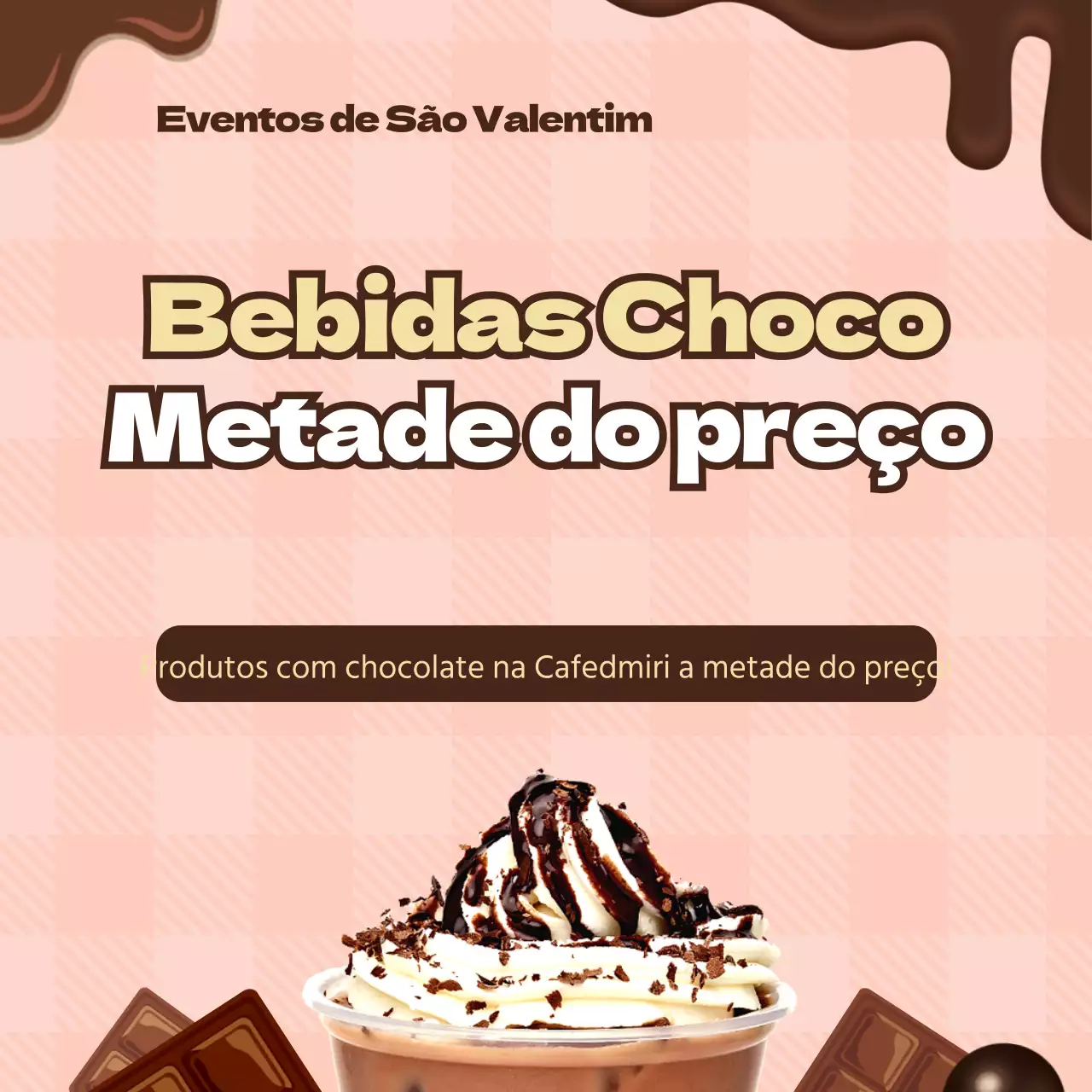 Café, bebida, evento, redes sociais, quadrado com fundo cor-de-rosa