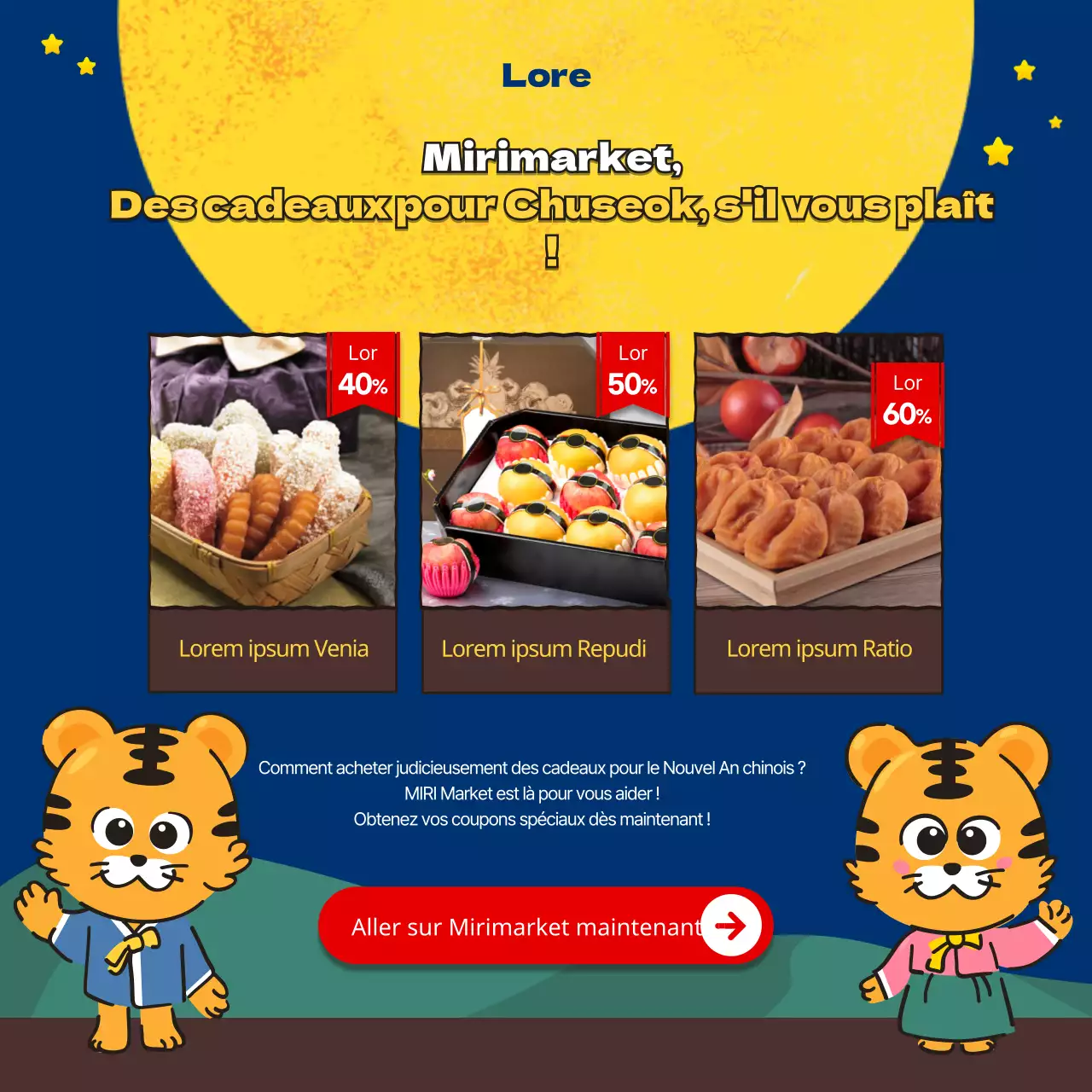 Une histoire inattendue de Chuseok avec un concept d'illustration mignon en bleu marine et marron