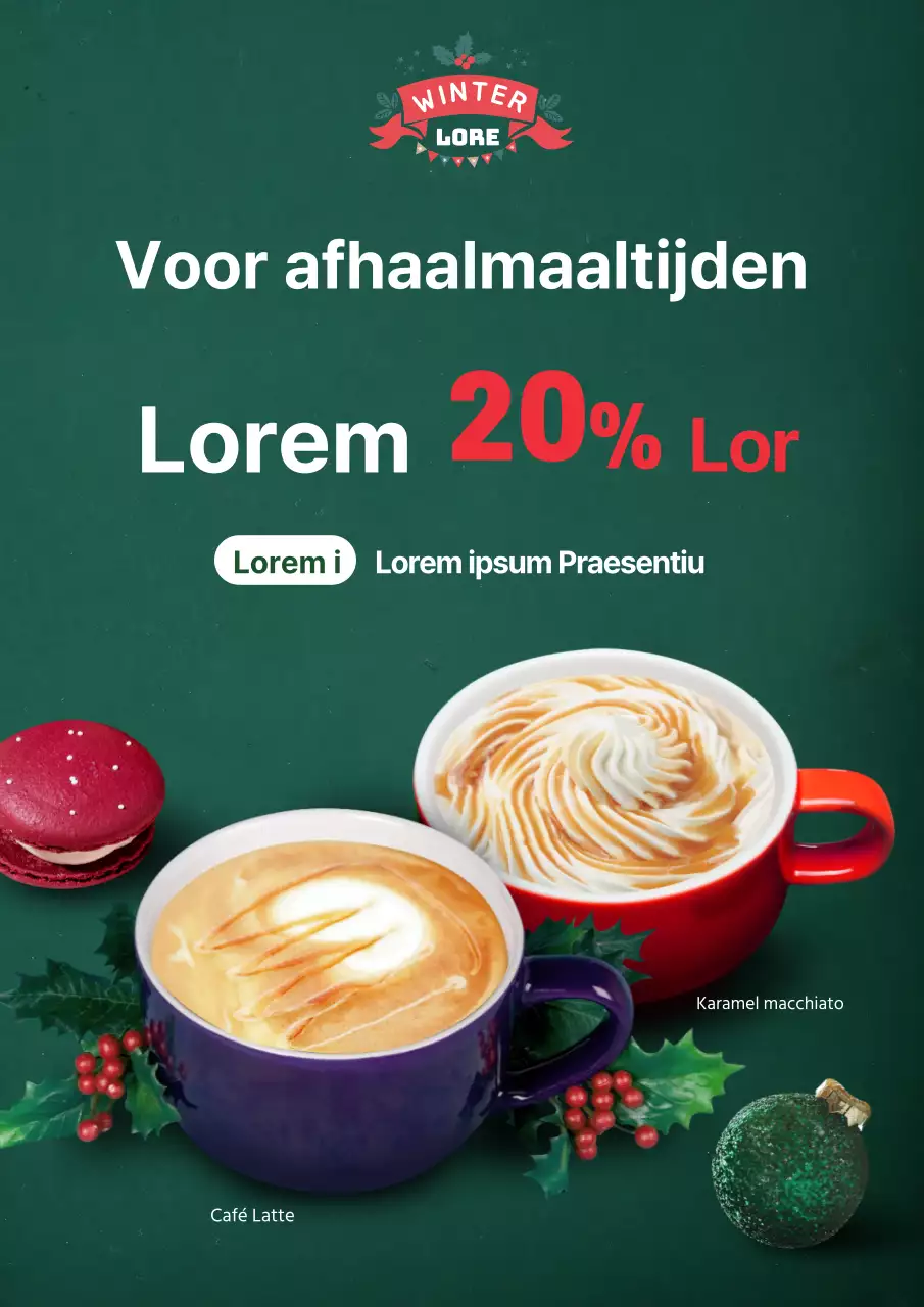 Promoot het menu van je kerstkoffiecafé met een groene foto highlight