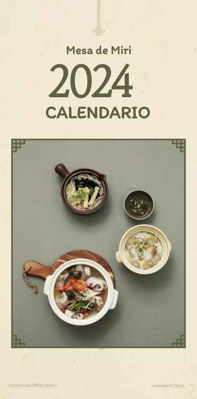 Concepto de restaurante coreano tradicional calendario de cupones en beige y marrón