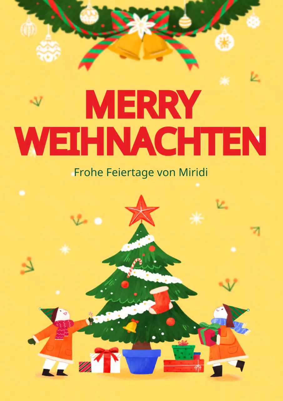 Weihnachtsfeier mit einem niedlichen gelben Kind und Baum Illustration