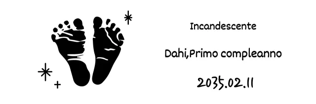 Ricordo del primo compleanno con impronta nera del bambino