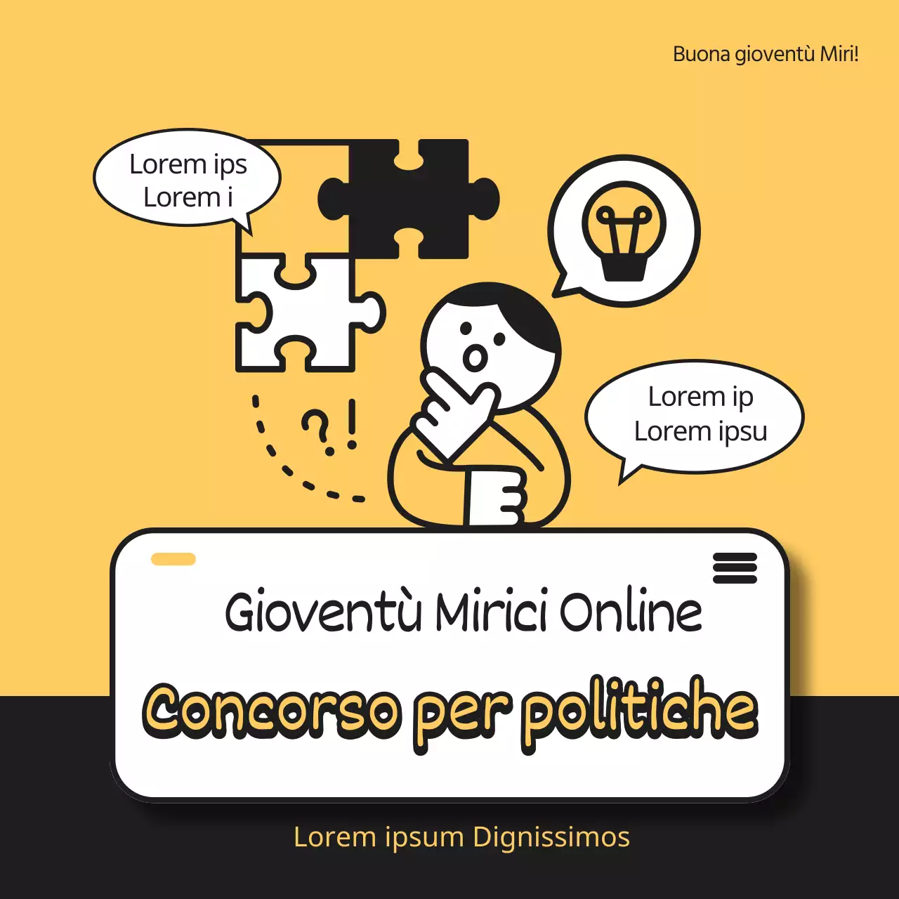 Giallo nero carino illustrazione giovani proposta politica online concorso