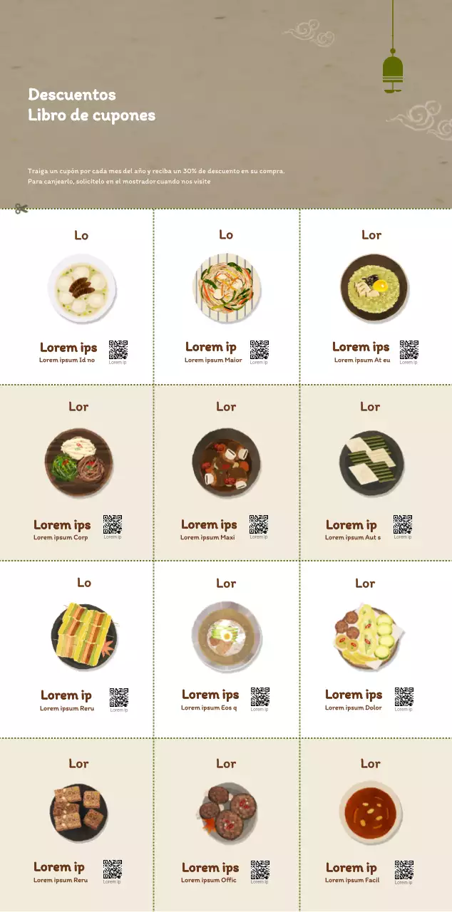 Concepto de restaurante coreano tradicional calendario de cupones en beige y marrón