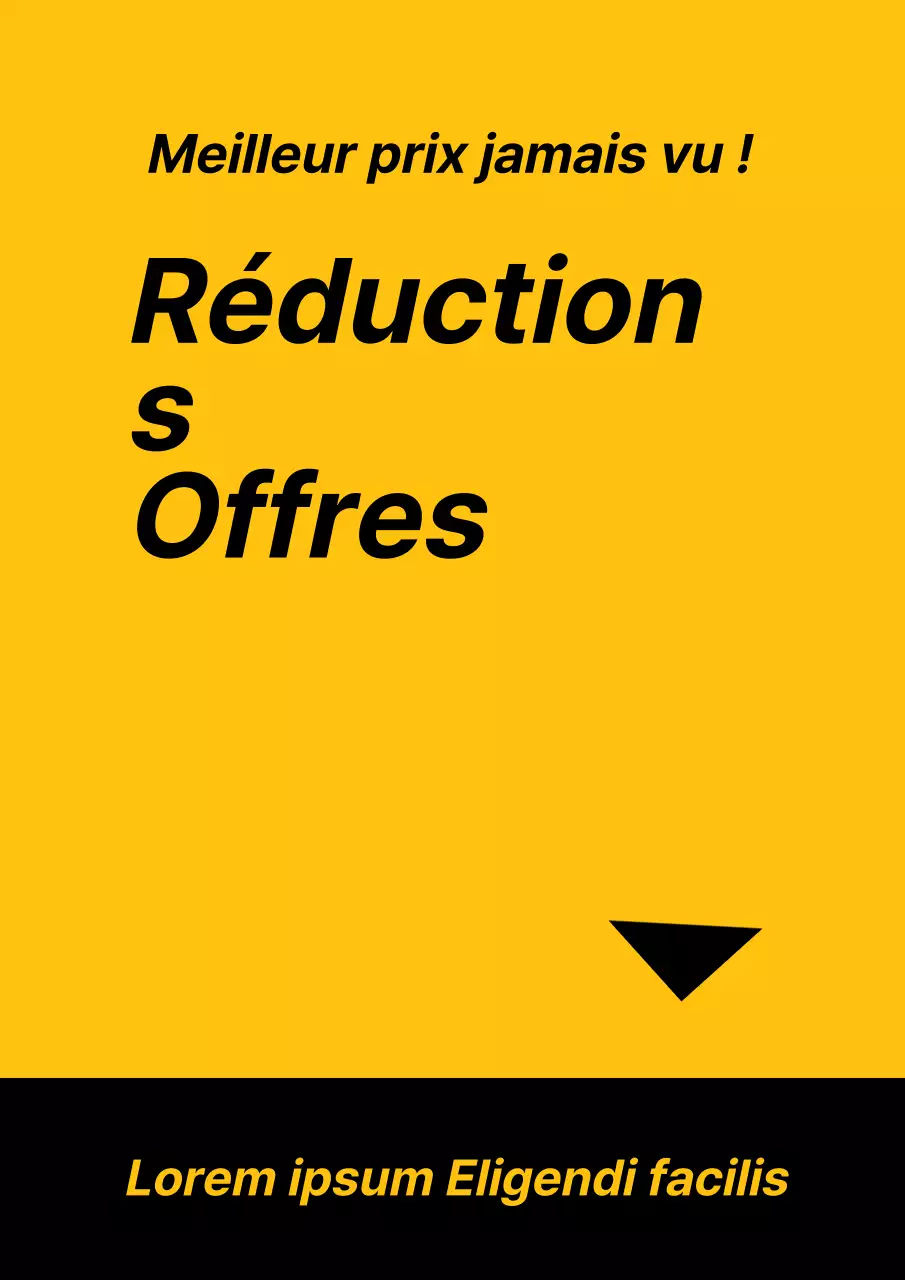 Un simple prospectus jaune et noir promouvant une vente à prix réduit.