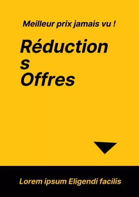 Un simple prospectus jaune et noir promouvant une vente à prix réduit.