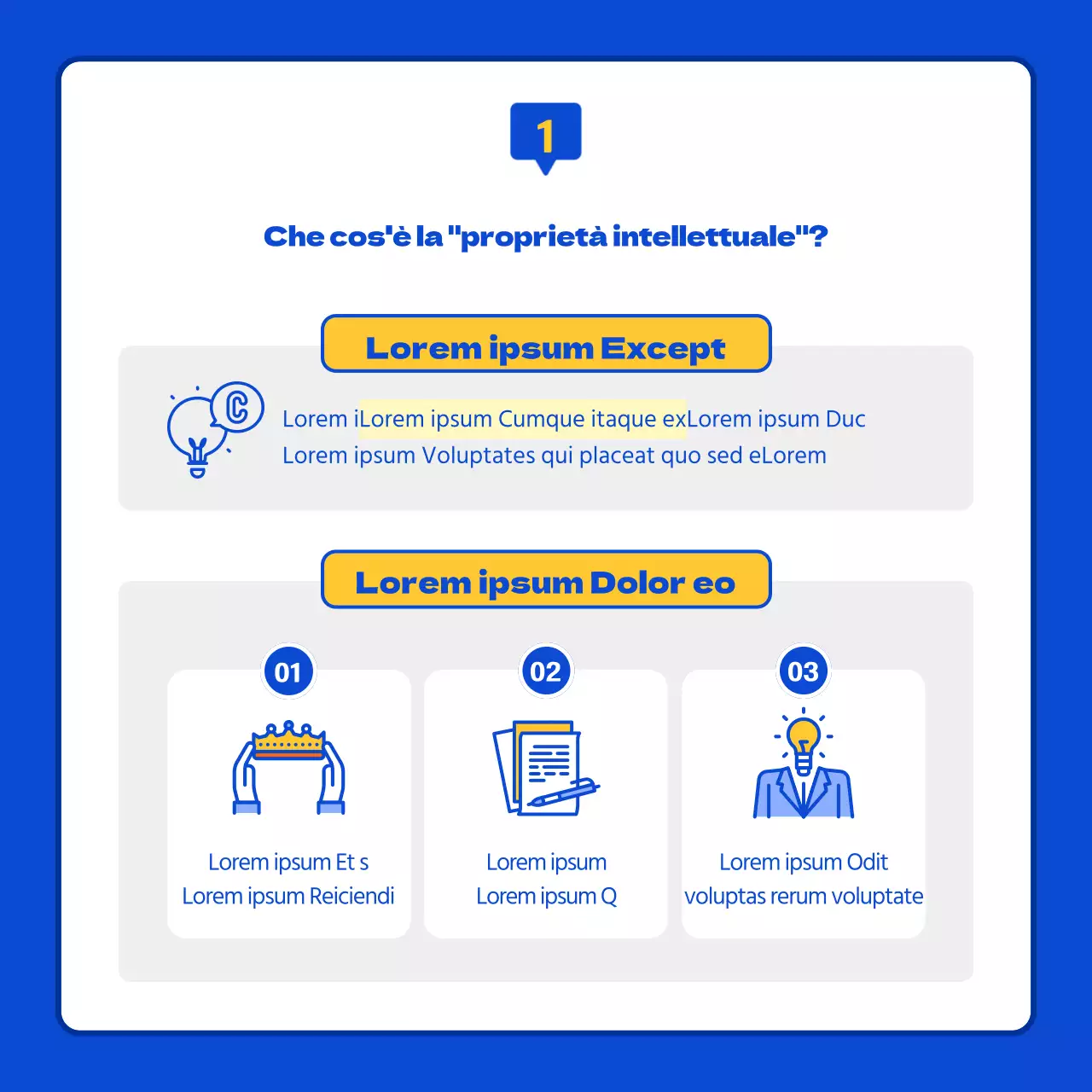 Scavare nella proprietà intellettuale blu e arancione