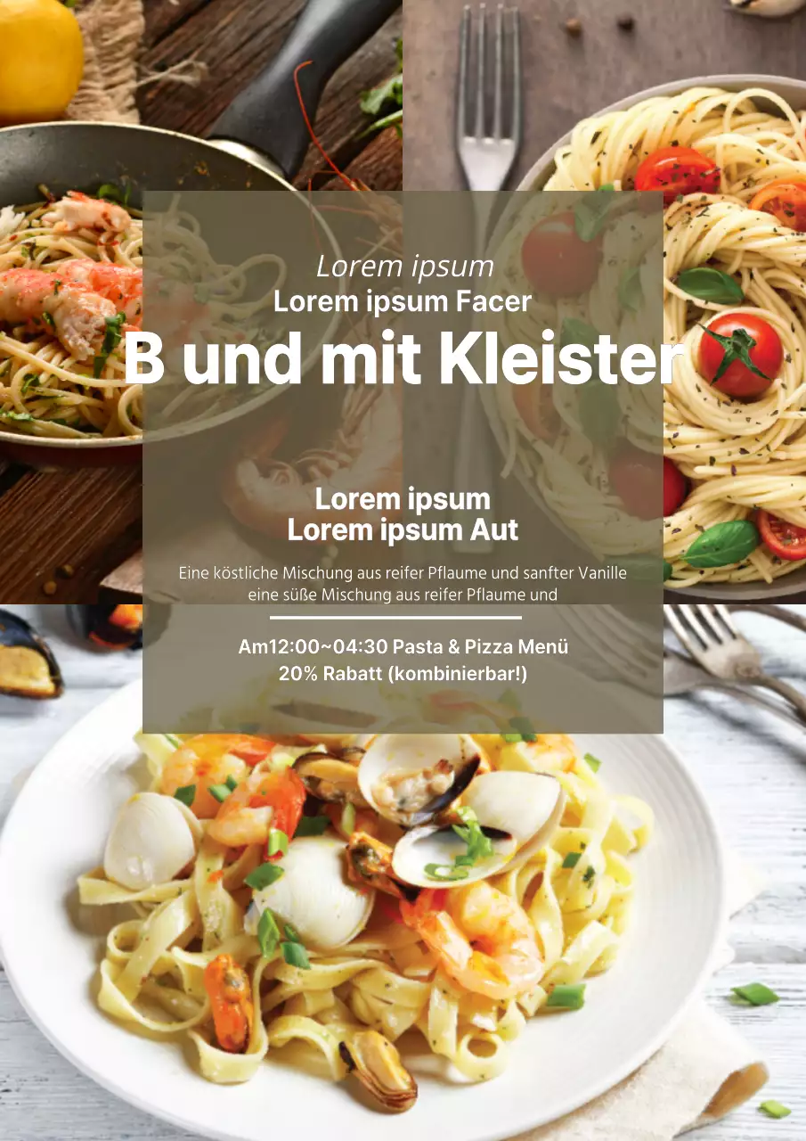 Werbung für den ersten Jahrestag eines Nudelgeschäfts mit einem Foto von grünen Nudeln