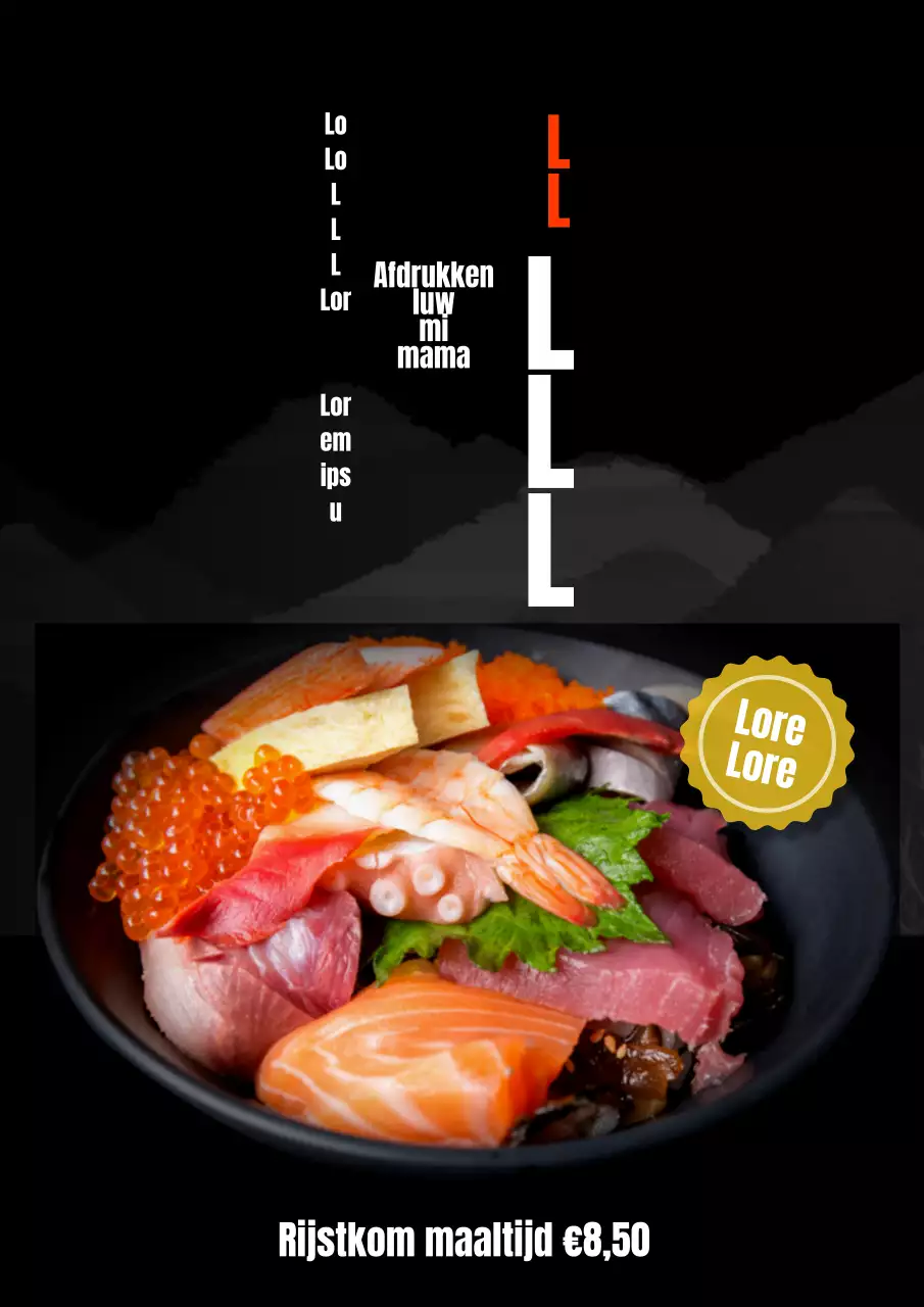 Sashimi menuposter met zwarte achtergrond