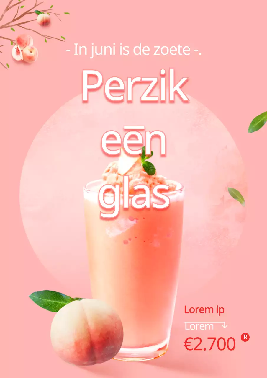 Een enkel menu-item in een café promoten met een foto van een drankje met roze perzik