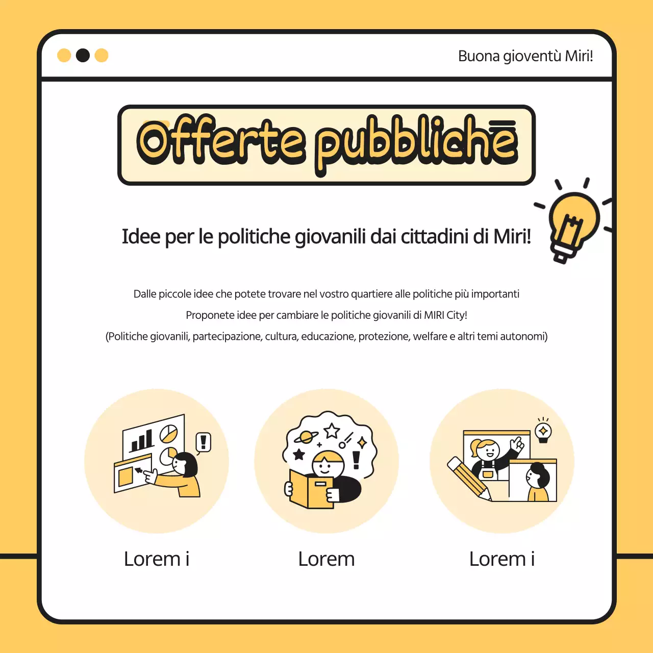 Giallo nero carino illustrazione giovani proposta politica online concorso