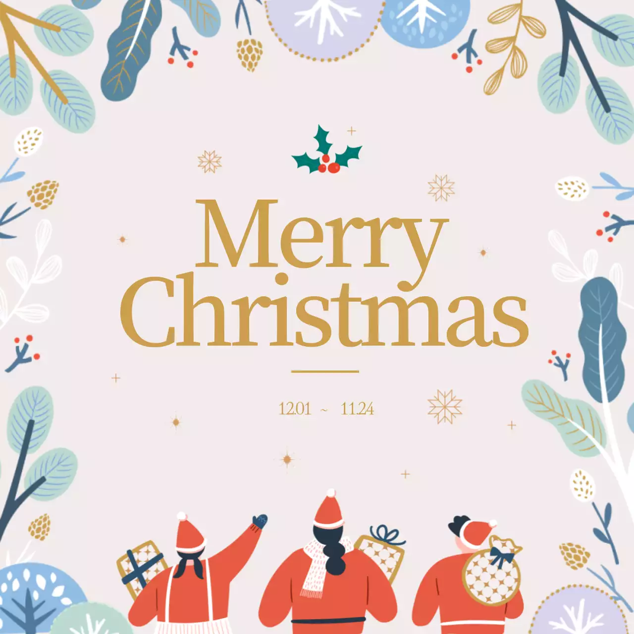 白黒 かわいい クリスマス ポスター SNS投稿 正方形