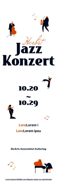 Informationen über Jazzkonzerte in einem hübschen schwarz-orangenen Illustrationsstil