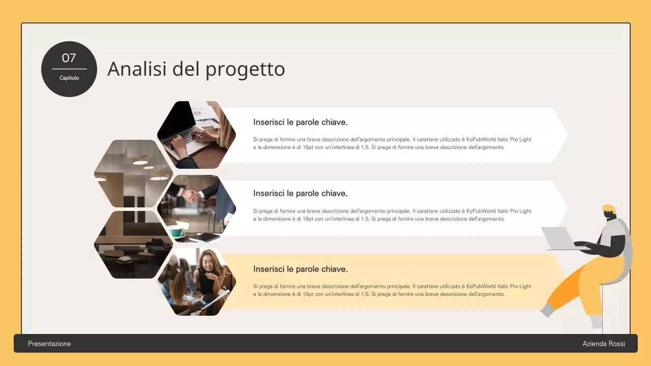 Proposta commerciale con elementi esagonali gialli