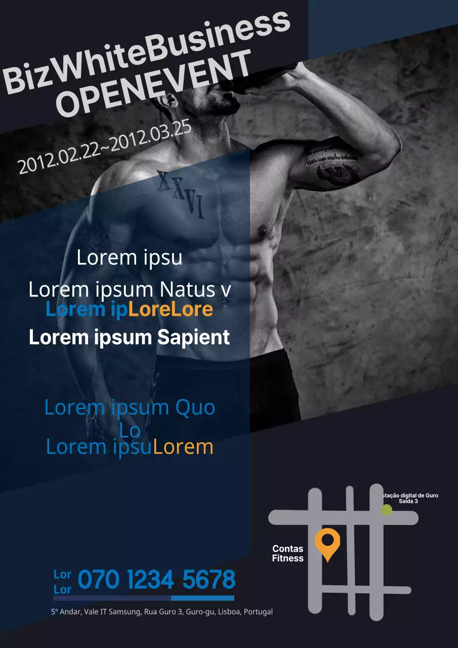 Folheto promocional de centro de fitness simples e preto