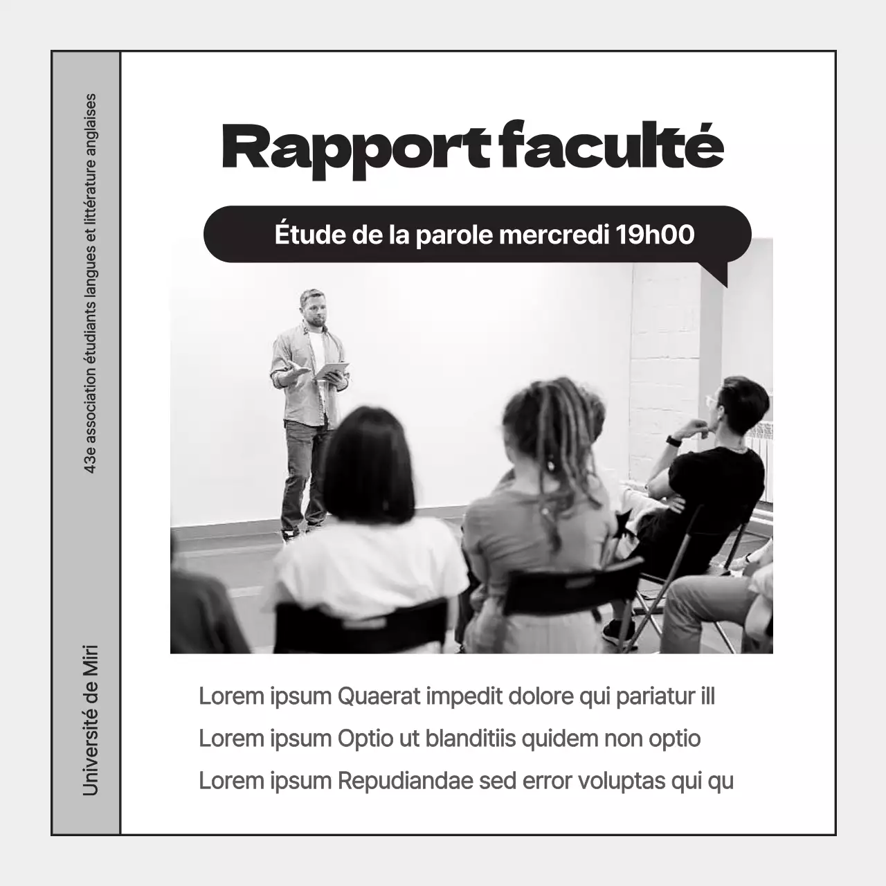 Un simple rapport d'activité du syndicat étudiant en gris et noir