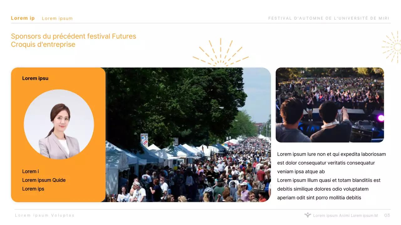 Présentation simple du parrainage d'un festival universitaire orange pour les écoles supérieures et les universités