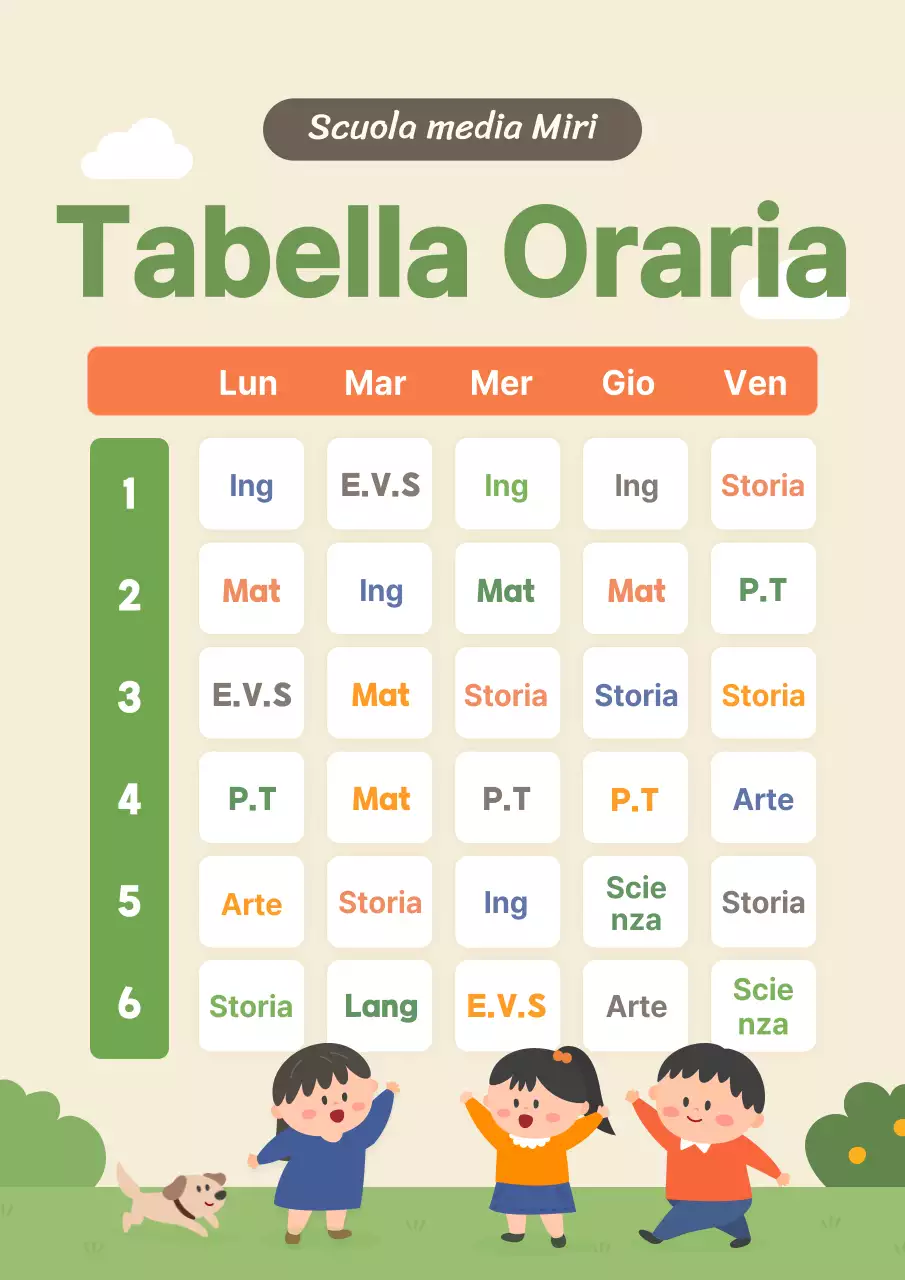 Orario della classe con illustrazioni colorate e simpatiche