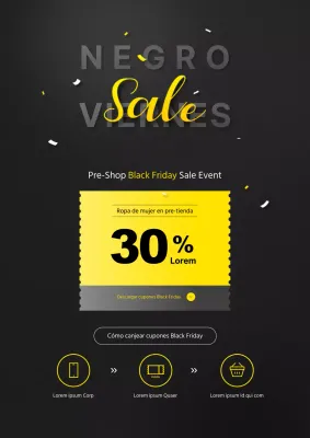 Promocione un sencillo evento de rebajas del Black Friday con concursos y cupones en negro y amarillo