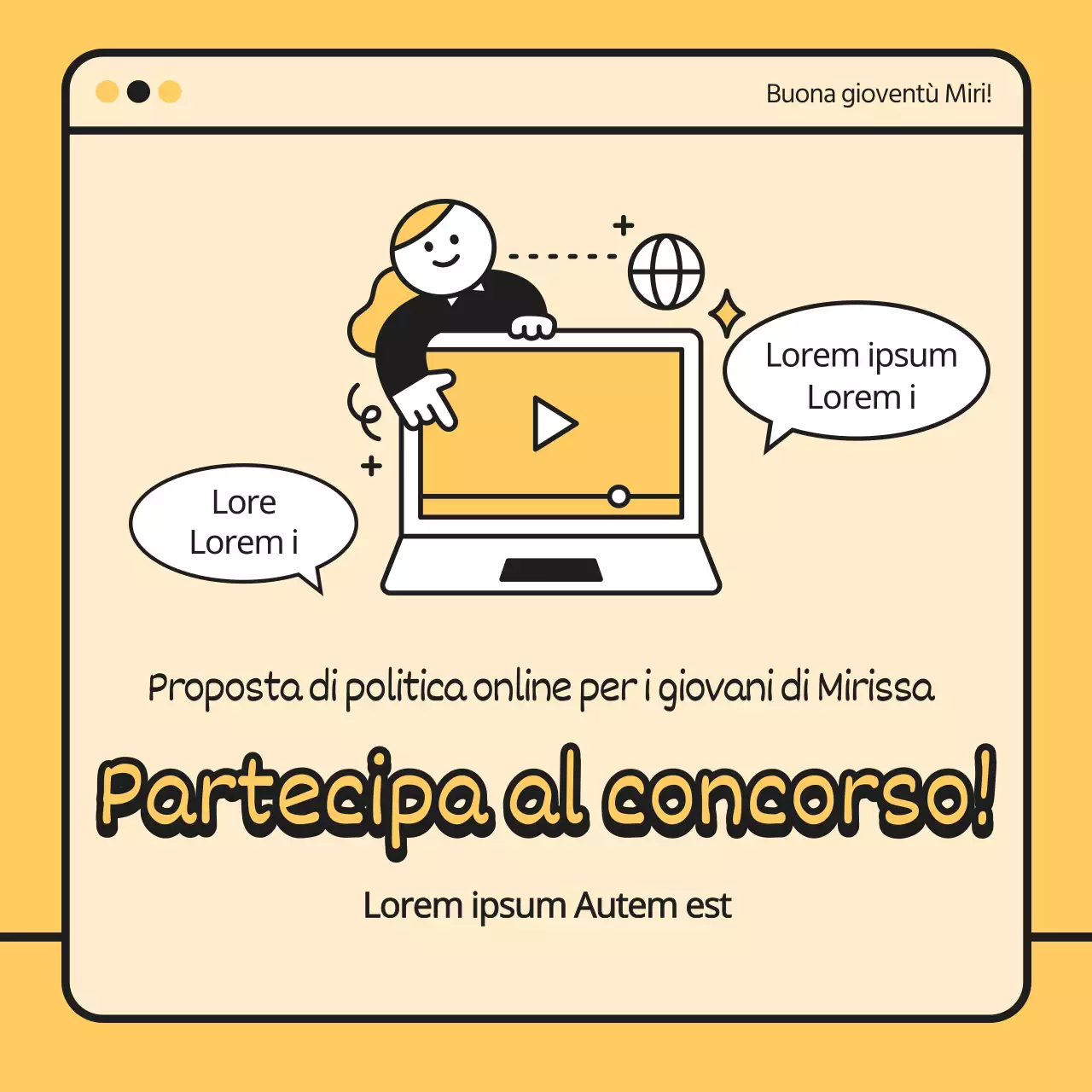 Giallo nero carino illustrazione giovani proposta politica online concorso