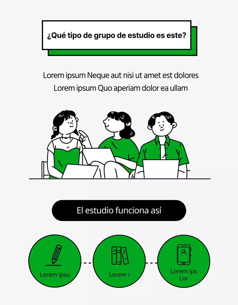 Página detallada del estudio de trabajo con ilustraciones limpias