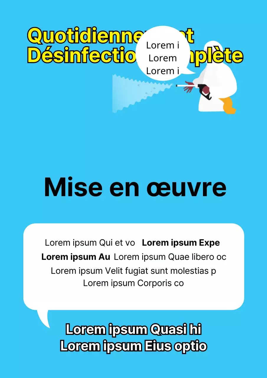 Un simple dépliant bleu clair et jaune annonçant la désinfection du magasin.