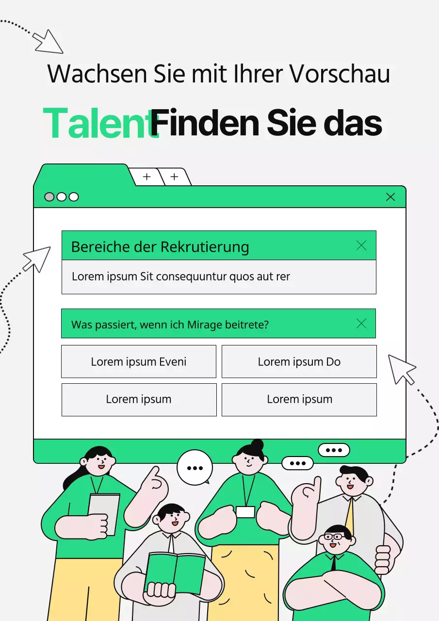 Illustrierte Stellenausschreibungen mit hellen, limonengrünen Internetfenstern
