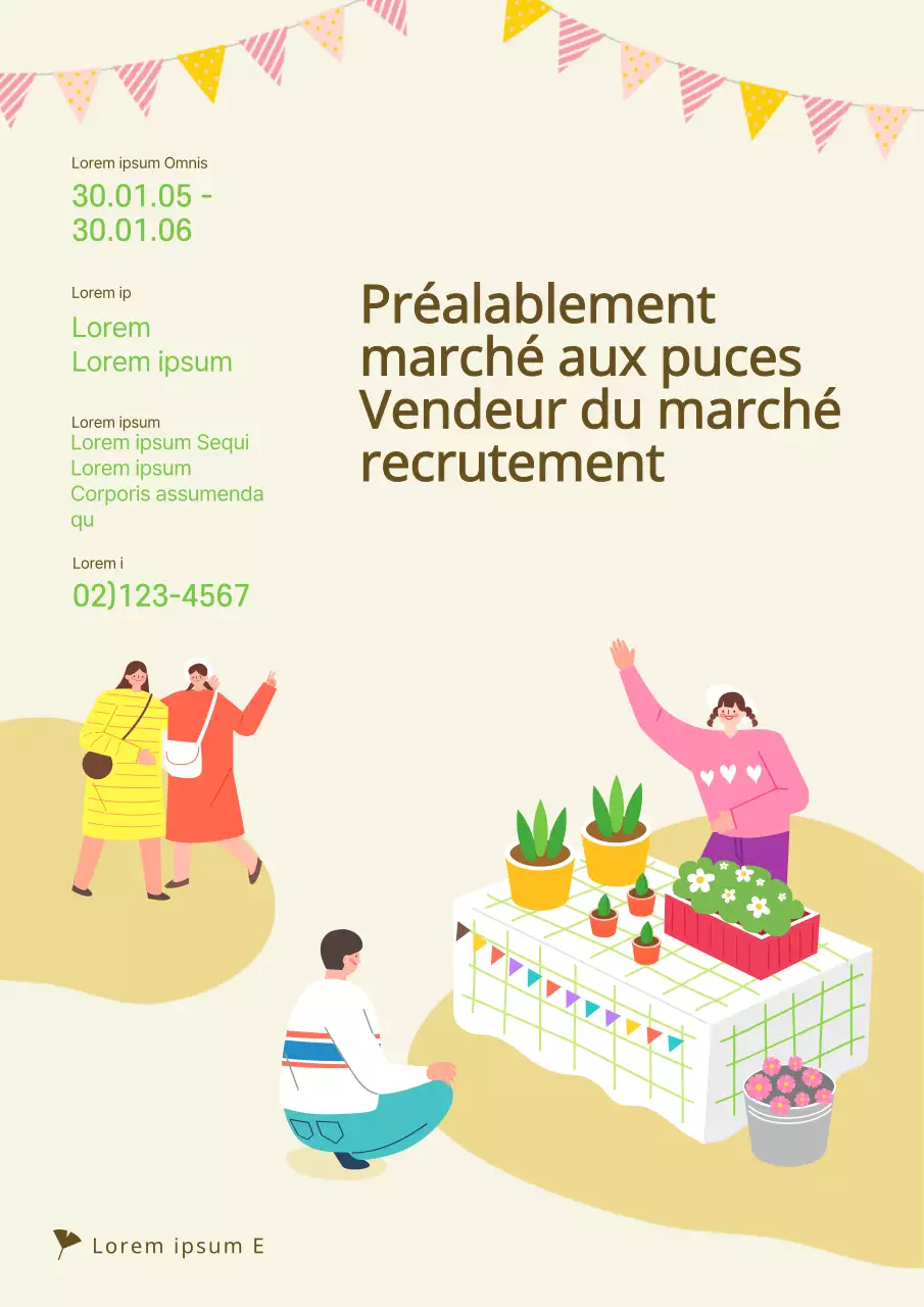 Recruter des vendeurs pour un marché aux puces mignon et illustré