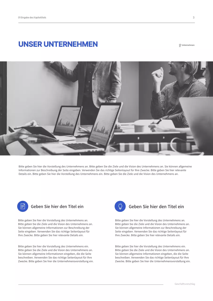 Einfaches Konzept Geschäftsvorschlag in blau