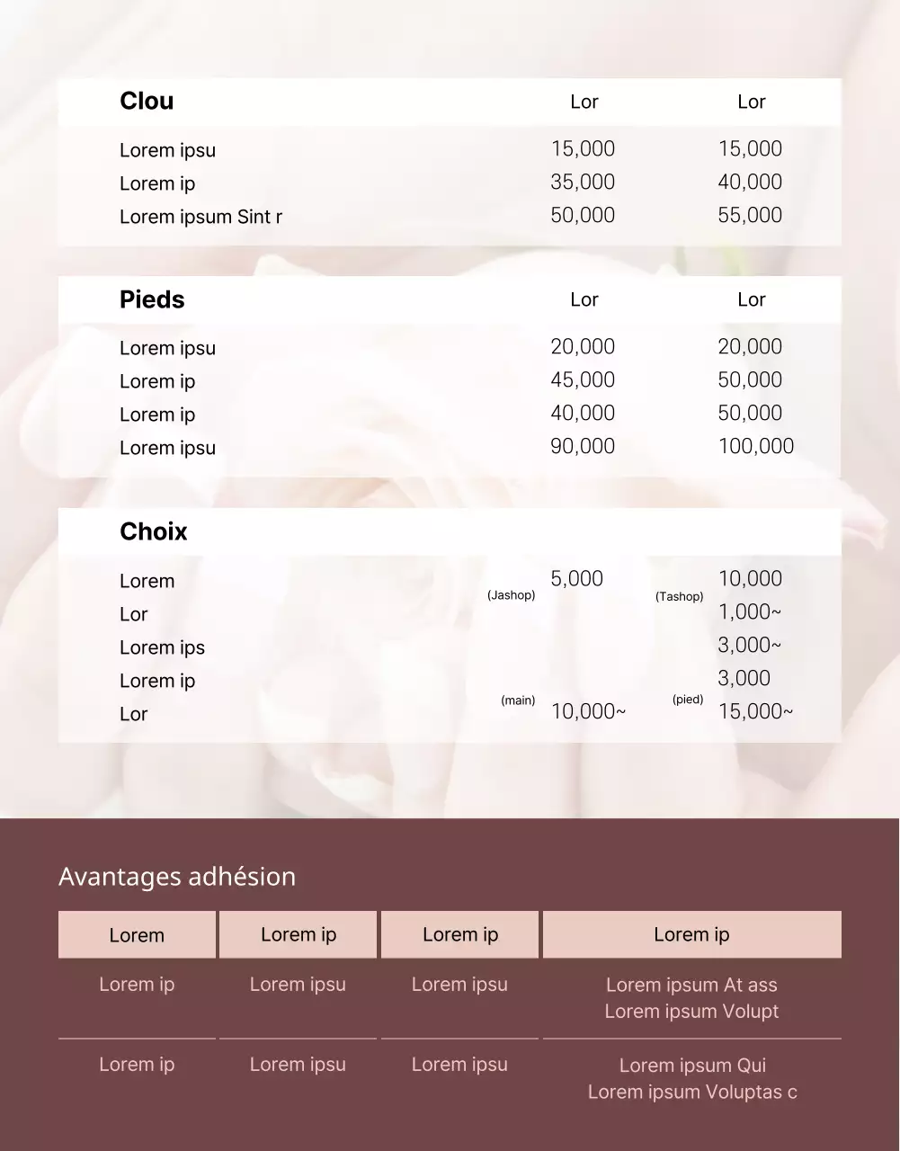 Thème promotionnel d'un salon de manucure au concept épuré, avec des tons de rose séché.