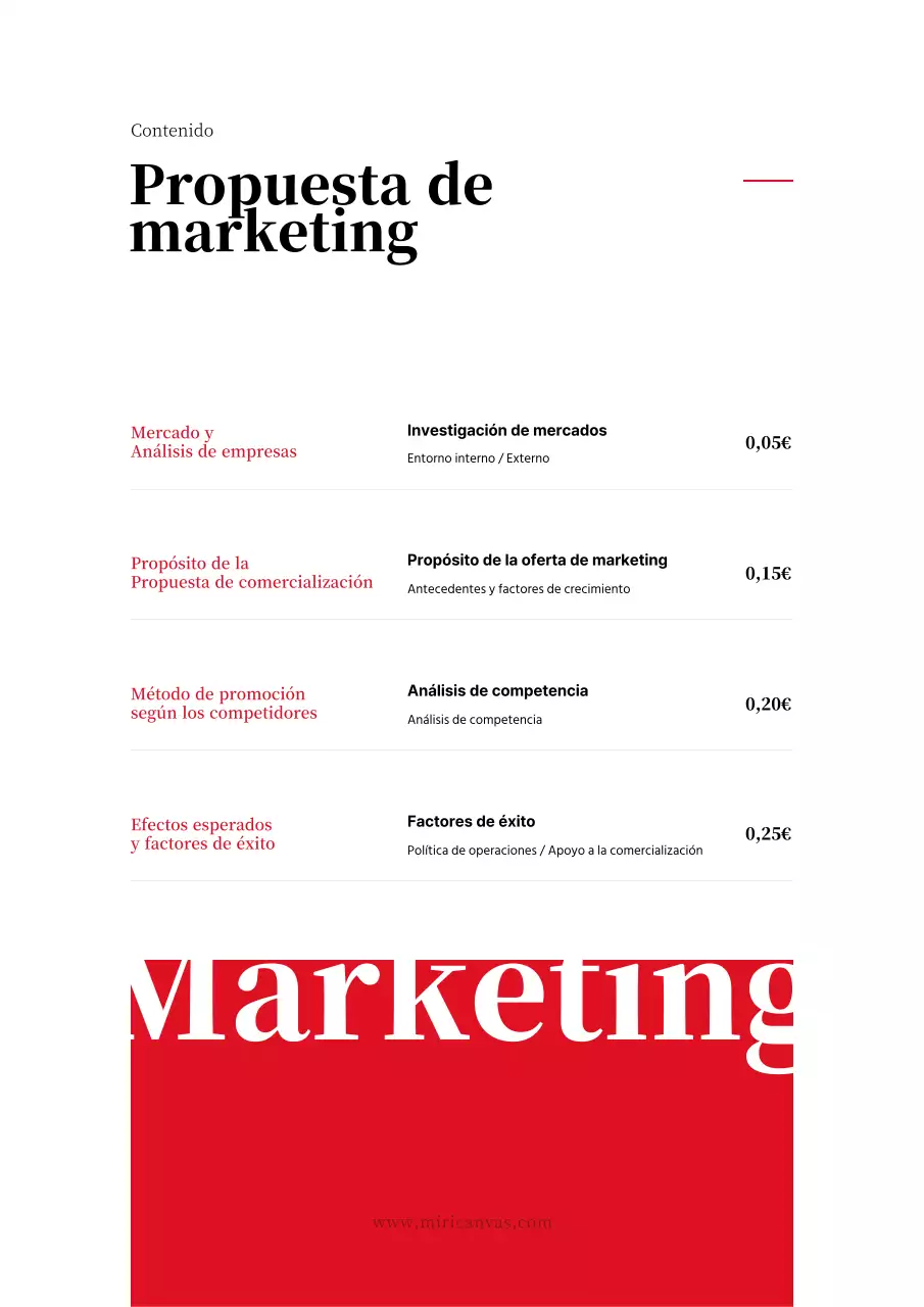 Una propuesta de marketing sencilla, roja y tipográfica