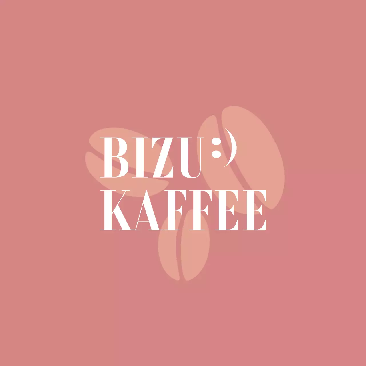 Eine klassische Café-Werbung mit weißem Text und einer Illustration von Kaffeebohnen in Rotbraun und Hellgelb.