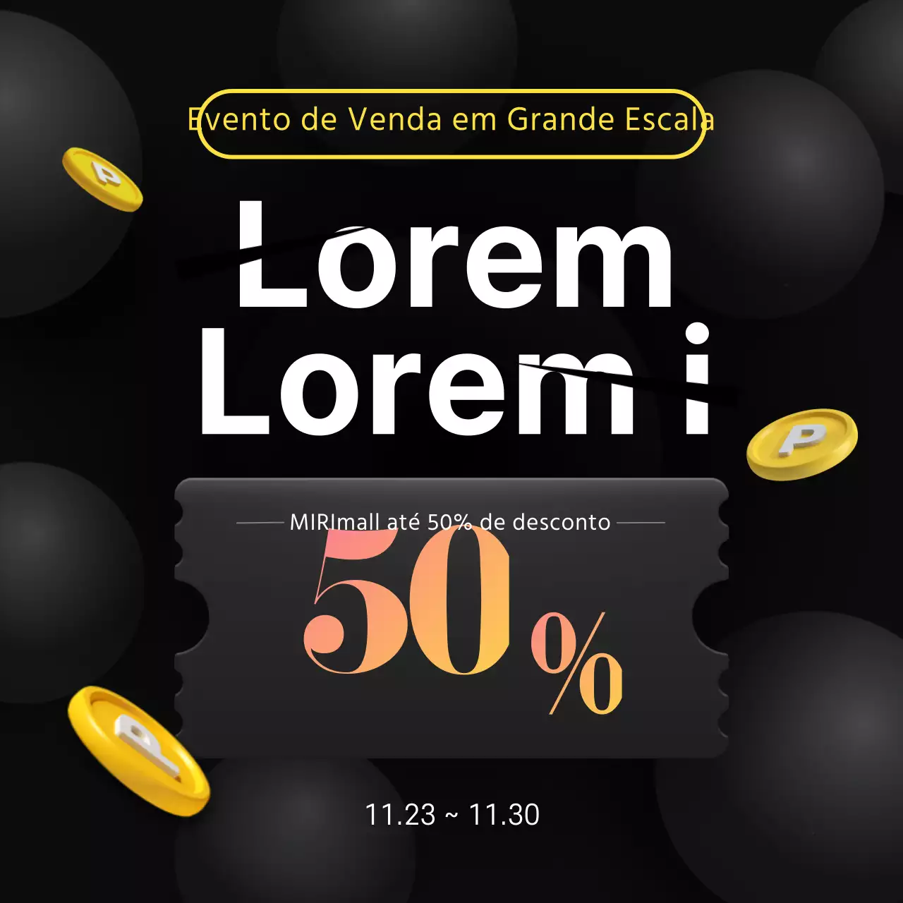Cupão simples preto e amarelo Anúncio de saldos da Black Friday