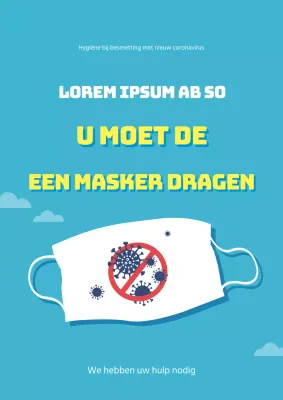 Een eenvoudige, lichtblauwe en gele flyer voor de viruspreventiecampagne