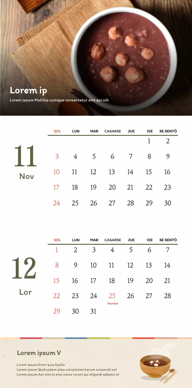 Concepto de restaurante coreano tradicional calendario de cupones en beige y marrón
