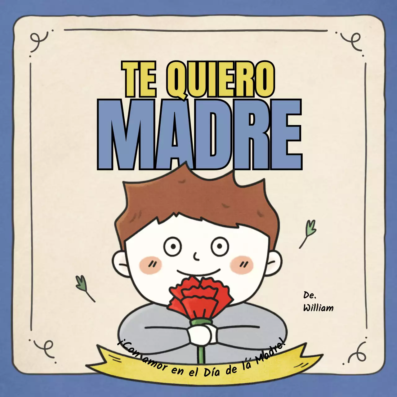 Concepto ilustrado vintage felicitación del día de la madre en amarillo y azul