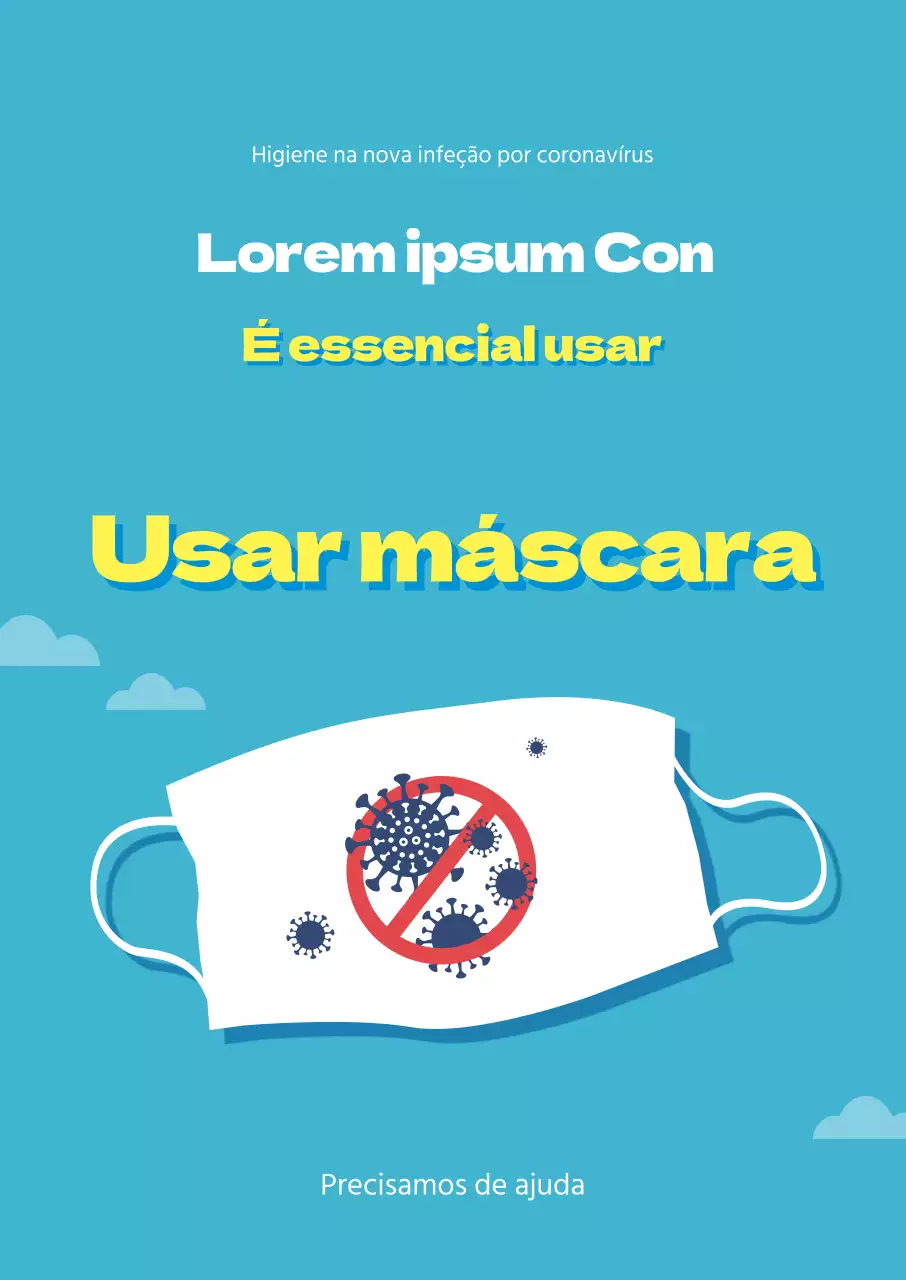 Um folheto simples, azul claro e amarelo, para a campanha de prevenção do vírus