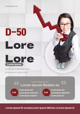 Ein modernes, rot-graues Faltblatt für eine Schule zur Vorbereitung auf die Aufnahmeprüfung.