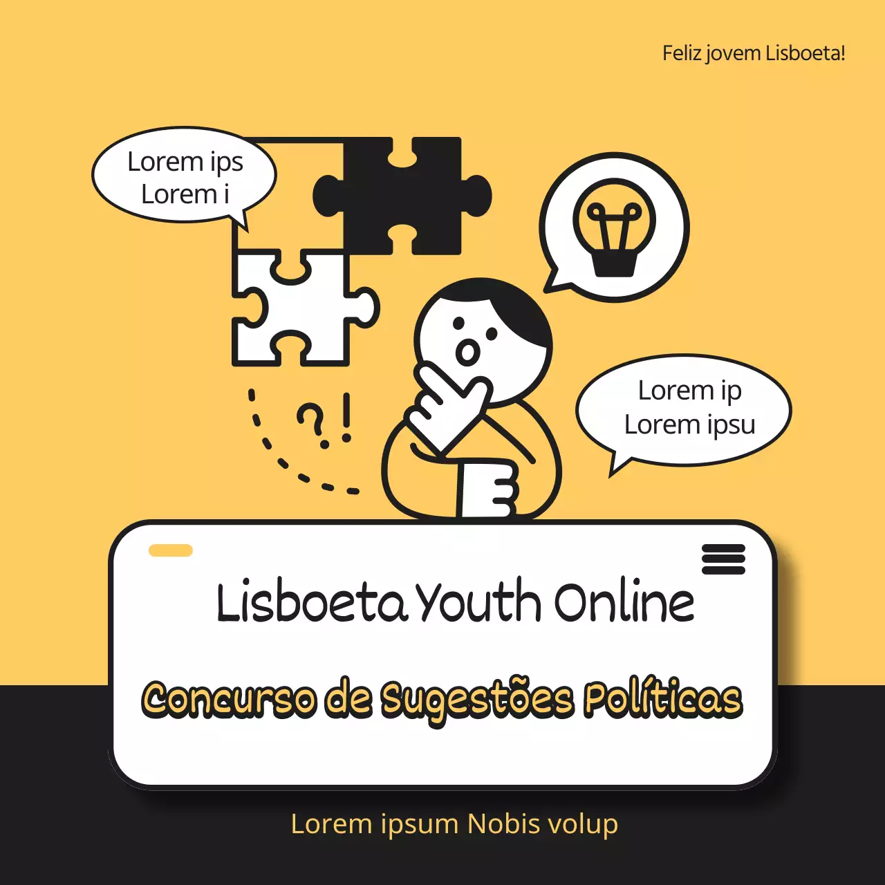 Amarelo preto bonito ilustração concurso de propostas de políticas em linha para jovens