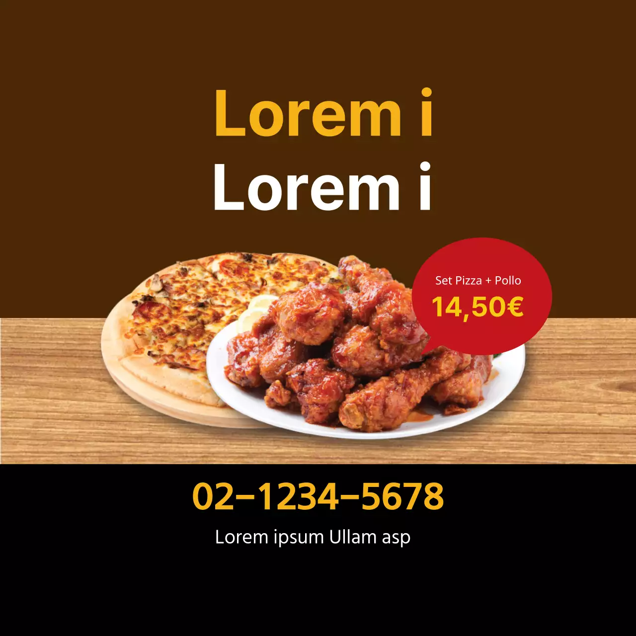 Foto marrón destaca restaurante limpio promoción de pollo pizza