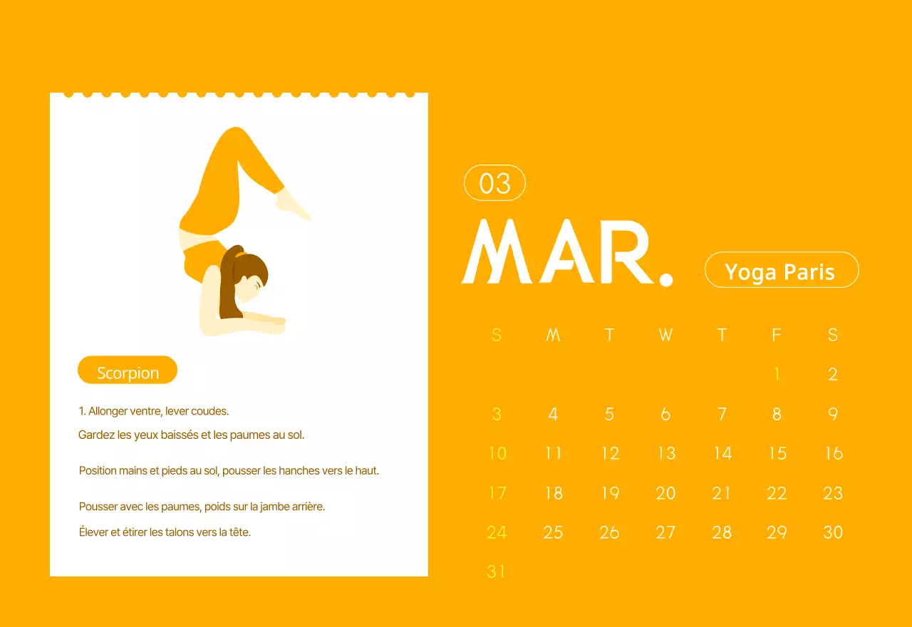 Calendriers orange à distribuer lors de la promotion de votre studio de yoga