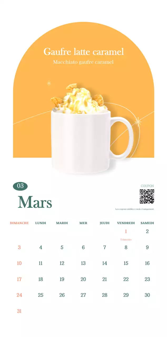Calendrier des cafés avec recommandation de la boisson du mois