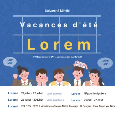 Une bannière carrée avec une illustration bleue pour promouvoir une école d'été pour les SATs.