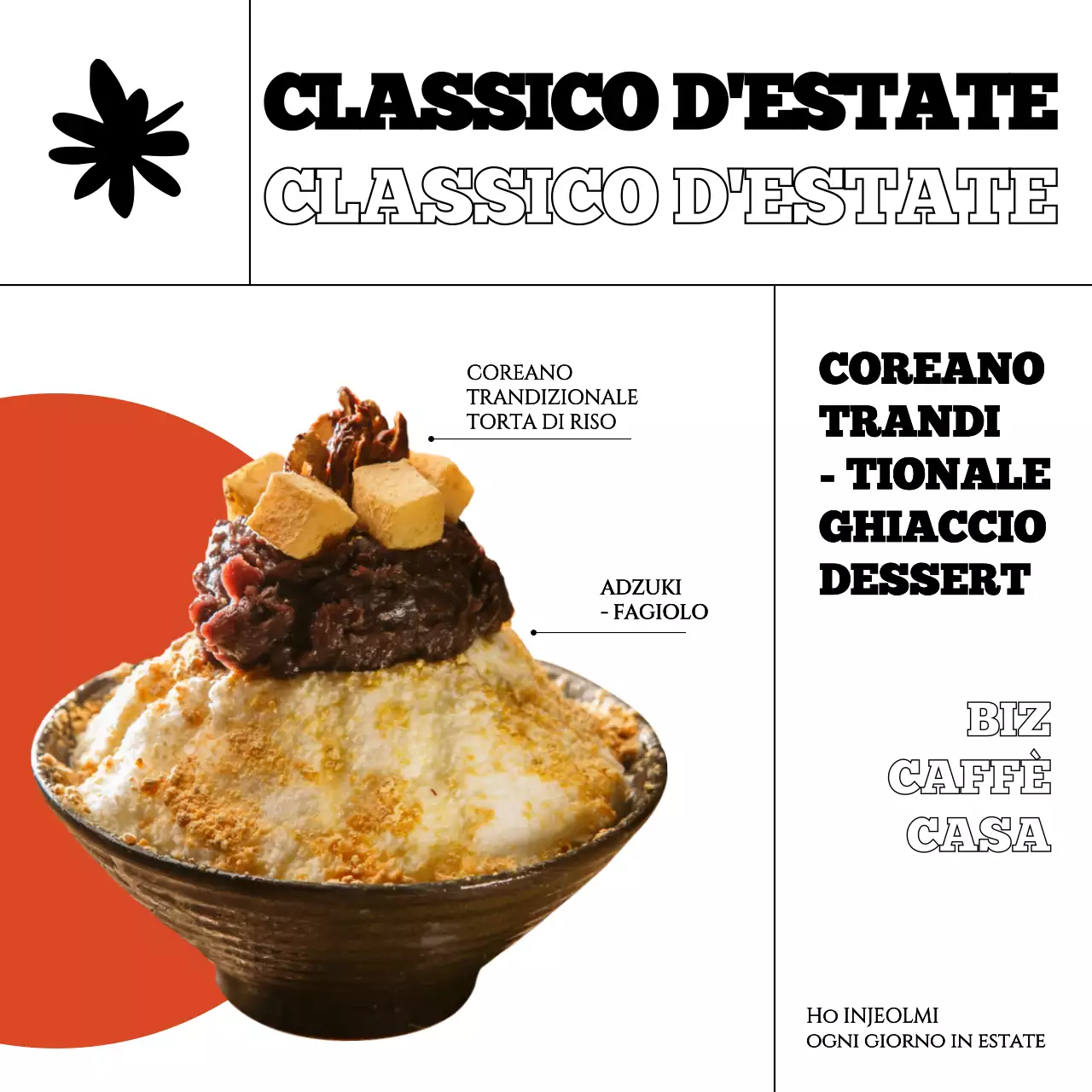 Vi presentiamo il menu estivo nero e rosso del caffè di granita