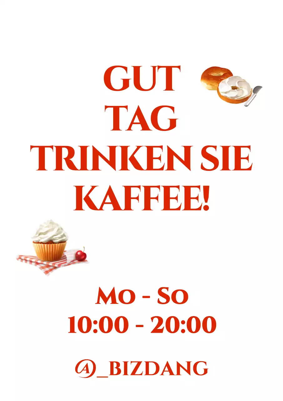 Entwerfen Sie ein Café mit Café-bezogenem Text und Öffnungszeiten in Rot