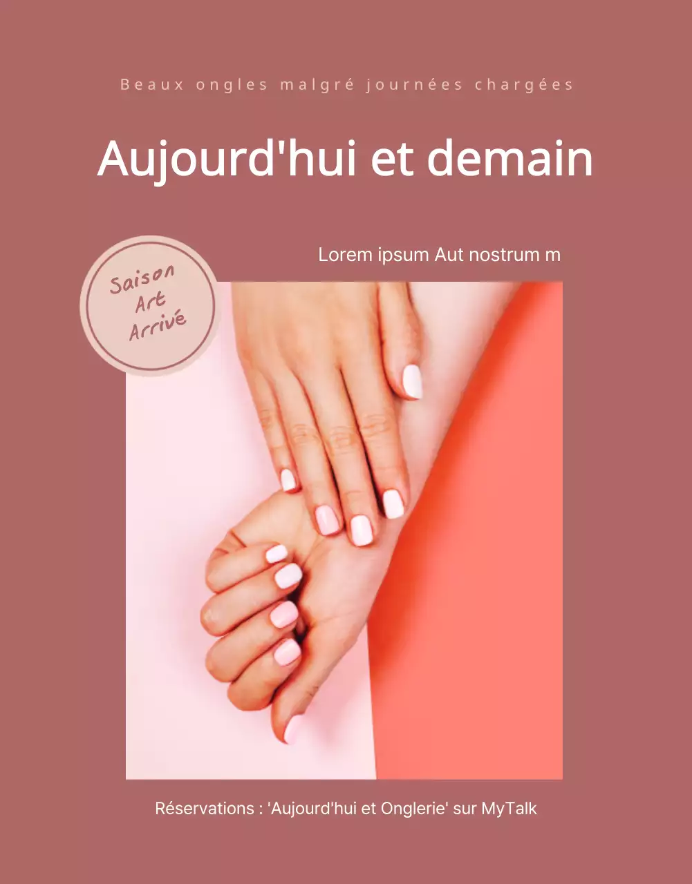 Thème promotionnel d'un salon de manucure au concept épuré, avec des tons de rose séché.