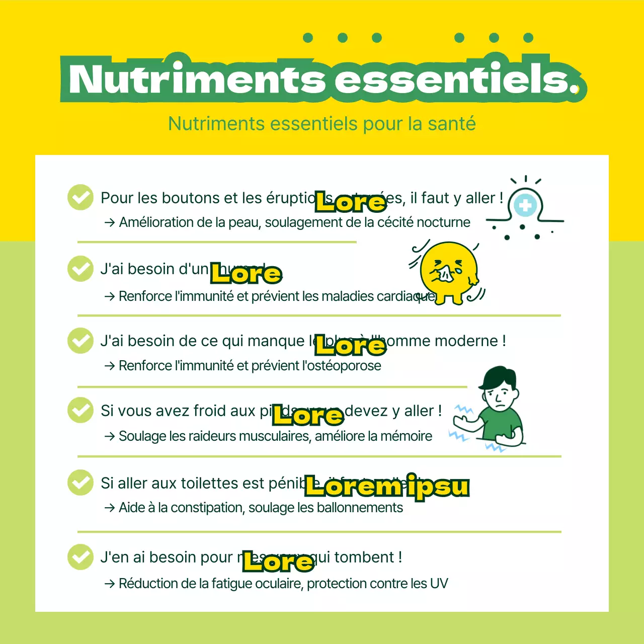 Promouvoir les produits nutritionnels avec des illustrations jaunes et vertes